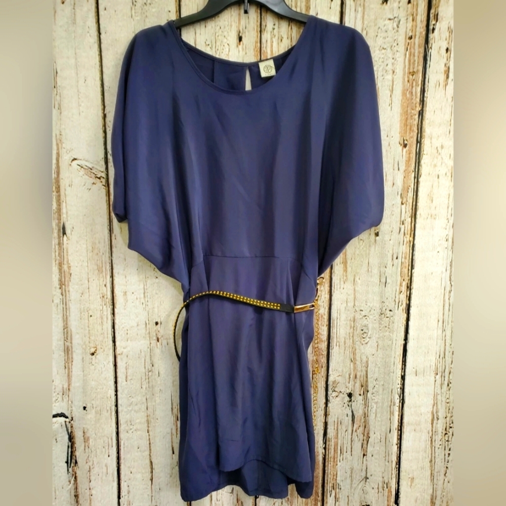 I.Ner Women's Medium‎ Navy Blue Belted Dolman Sleeve Silky Dress NEW NWT